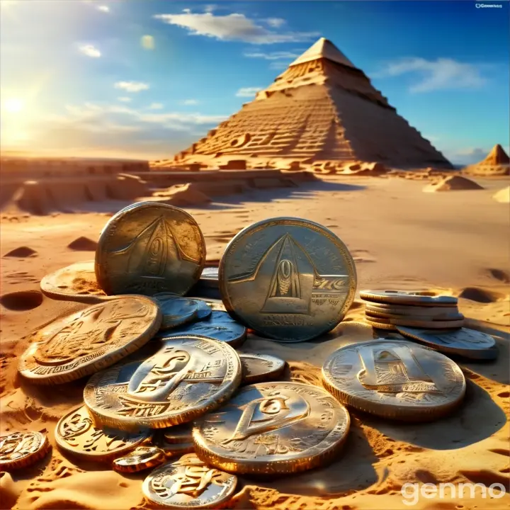 a pile of coins sitting on top of a sandy ground