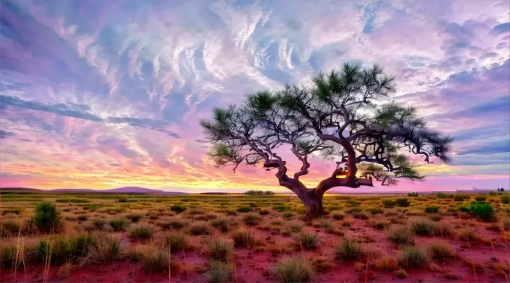 a lone tree in the middle of a field