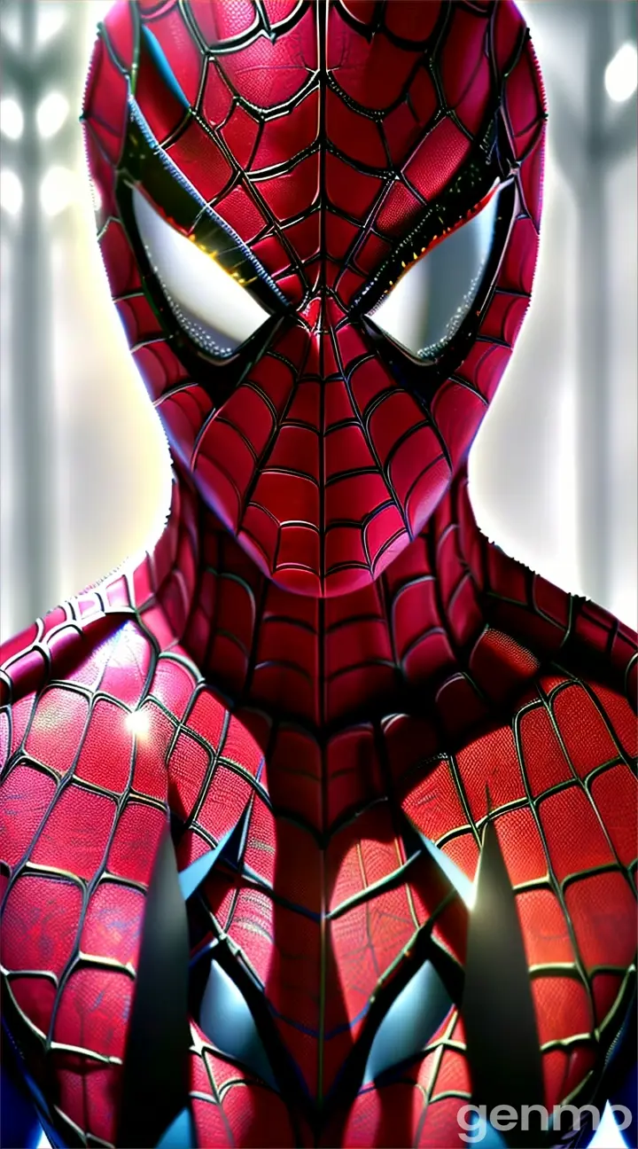 a close up of a spider man in a suit