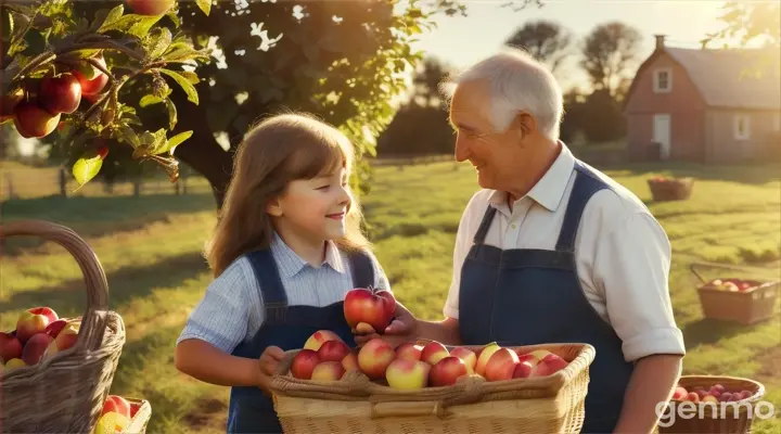 One sunny morning, their grandfather, Abu, handed them a basket each. "Today, we'll pick juicy apples and plums. But first, let's start with Bismillah," he said, smiling.