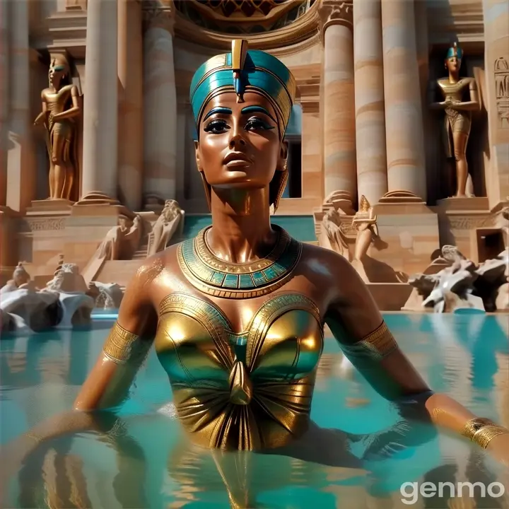 a statue of an egyptian woman in a pool of water