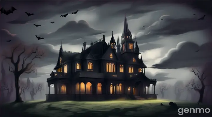 Cartoon old and scary villa 