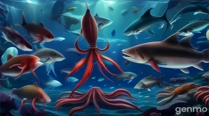 a painting of a group of sea animals