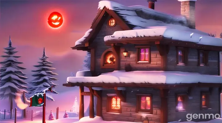 make an animated video of a wolf trying to enter a house through chimney at the roof