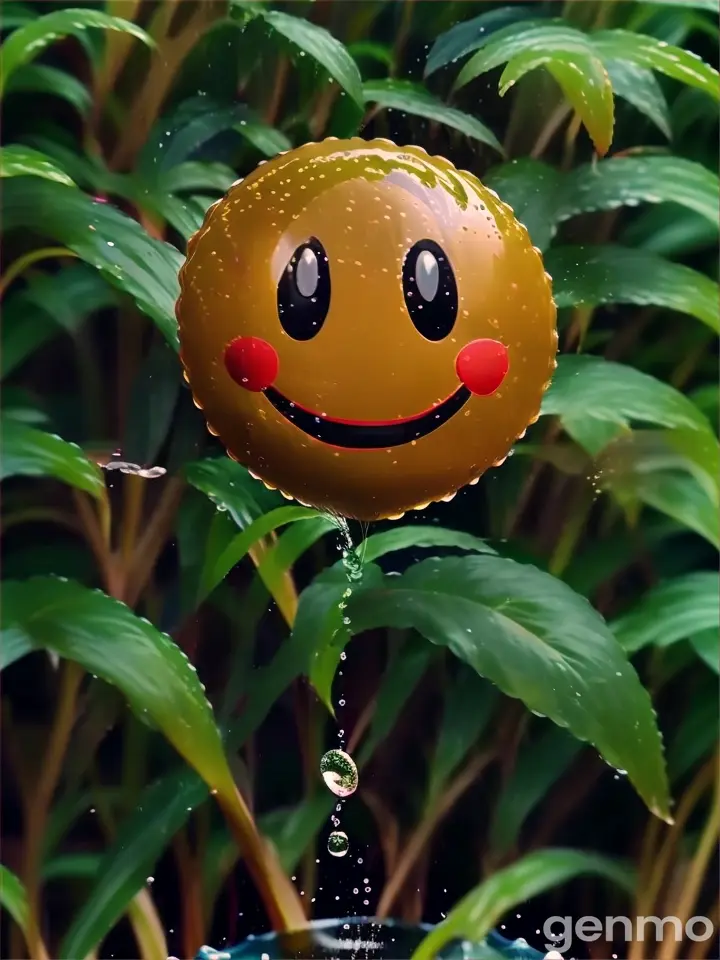 a smiley face balloon floating in a pool of water