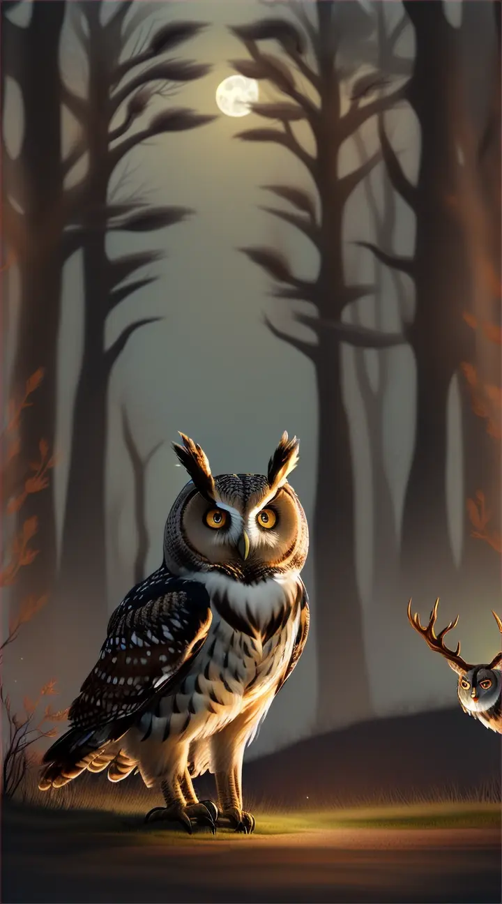 animate an owl talking to a deer