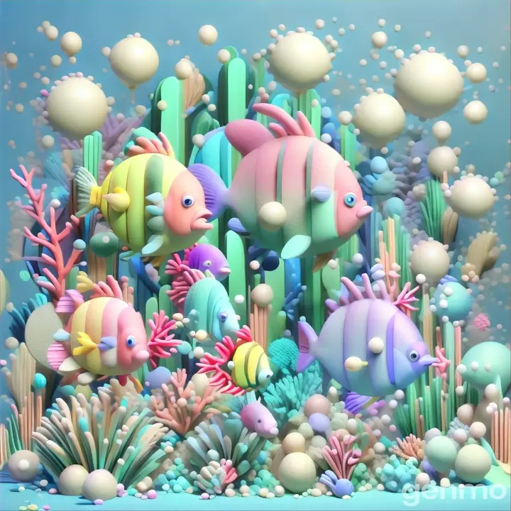 a colorful underwater scene with fish and corals