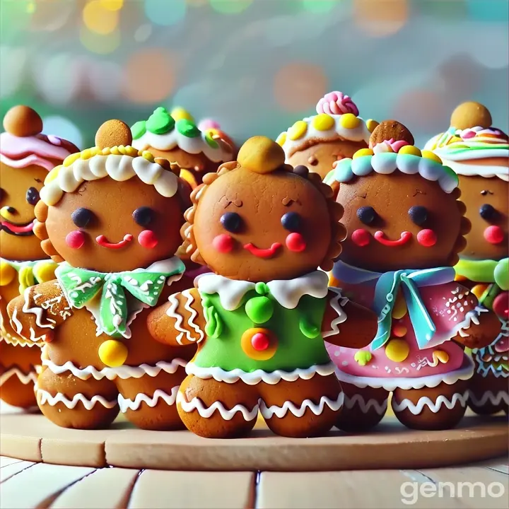 Gingerbread Friends: Imagine cute gingerbread people with smiling faces, wearing colorful icing clothes, and standing in a row, ready to greet visitors to their sweet land.