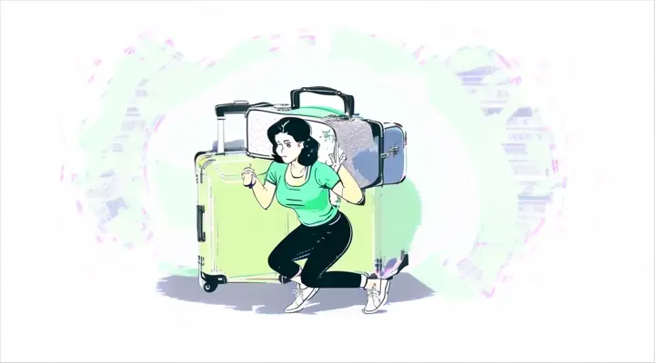 a woman carrying a suitcase full of items