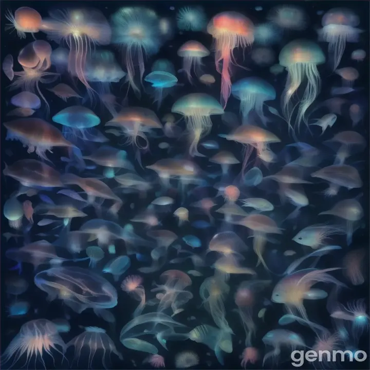 a group of jellyfish swimming in the ocean