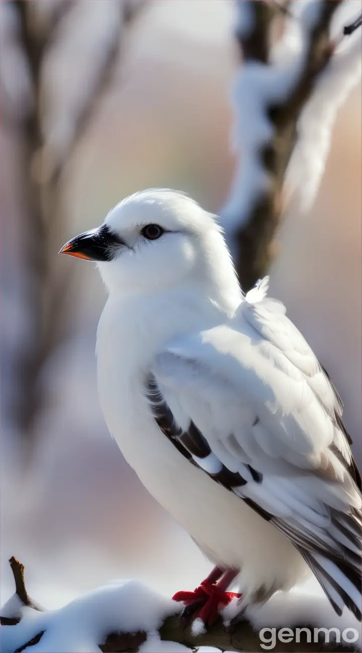 Snow-coloured angel bird on a branch 