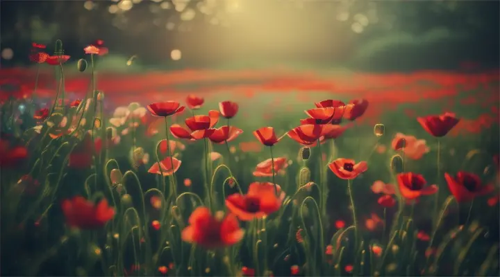 “magical garden with red poppies”