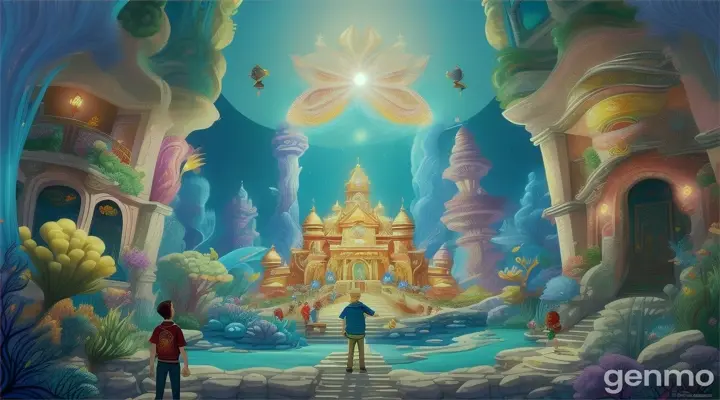 One evening, the community discovered that the Great Pearl, a symbol of unity and prosperity for the reef, was missing. Panic ensued, and blame was cast. cartoon illustration