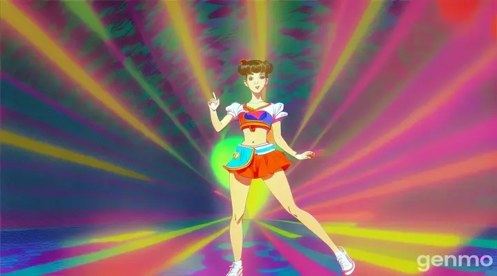 A full body girl in the retro Japanese anime style of the 80s. 64k