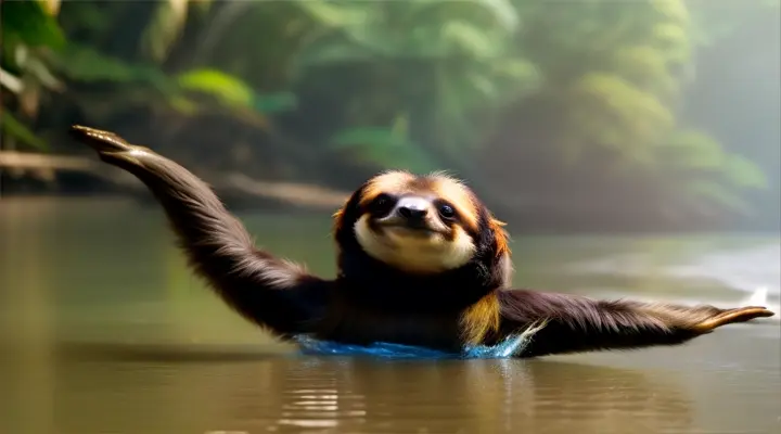 Sloths assailing across a river