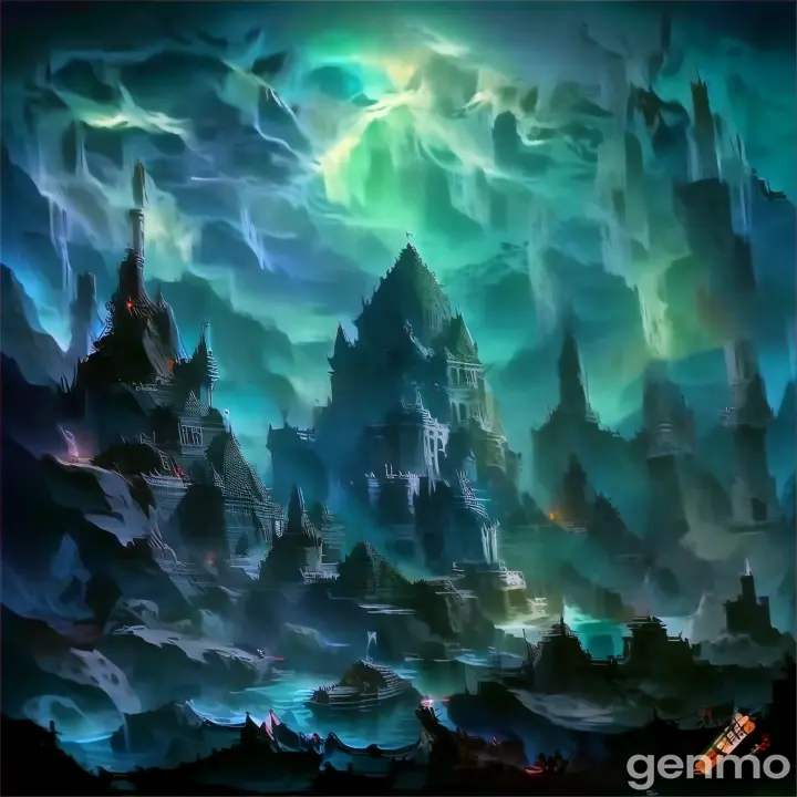 a painting of a castle in the middle of the night