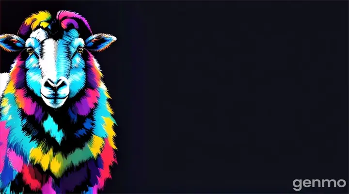 a colorful sheep with a black background