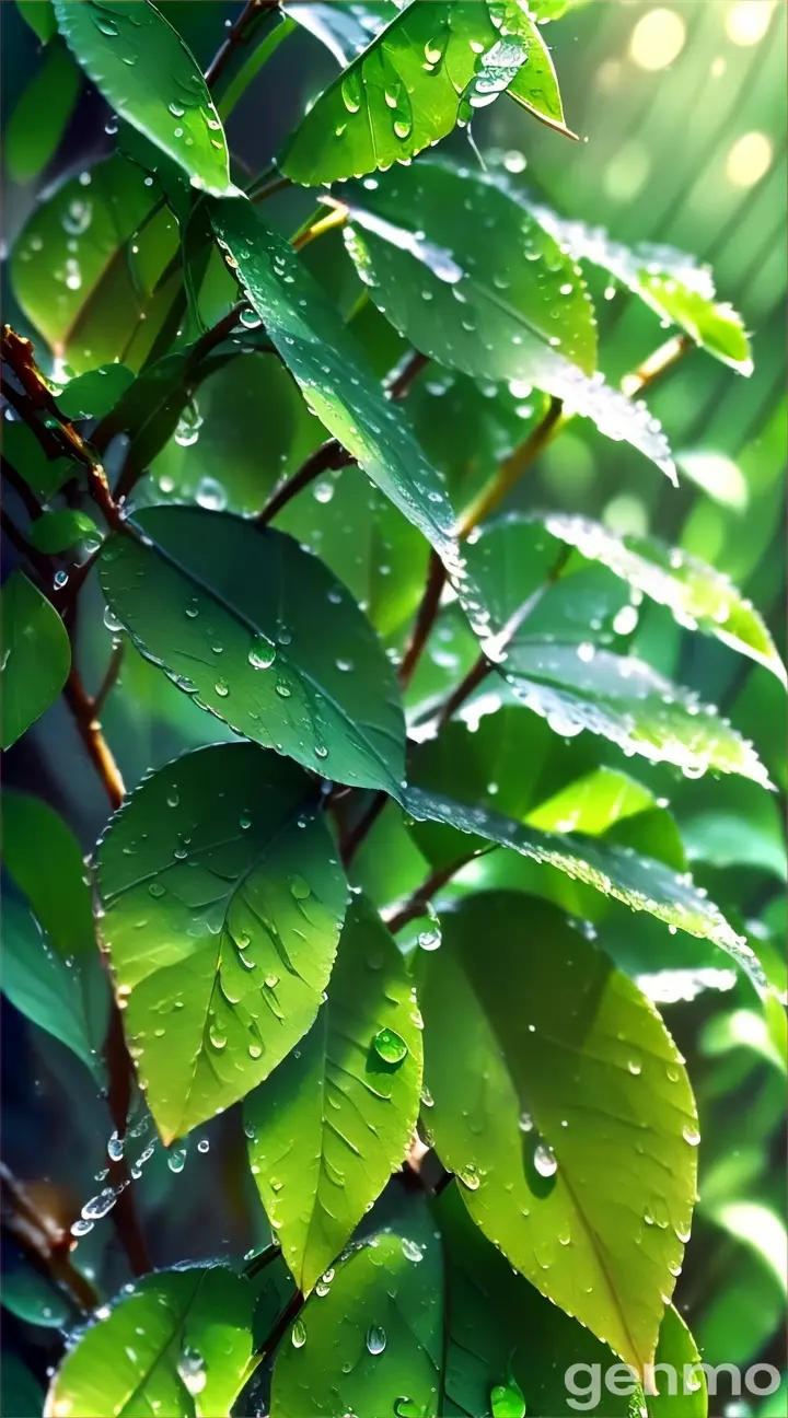 a green leaf with water drops on it