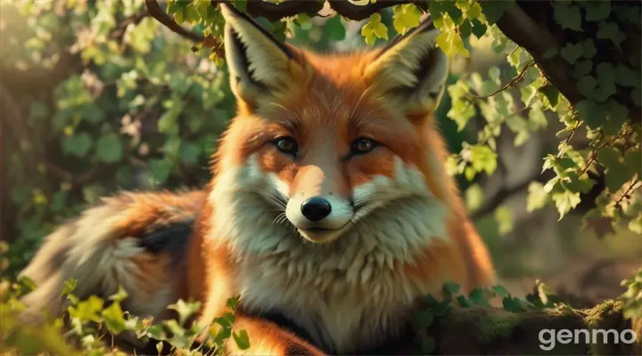  fox sitting under a  heighted grapes vines in a garden 16:9