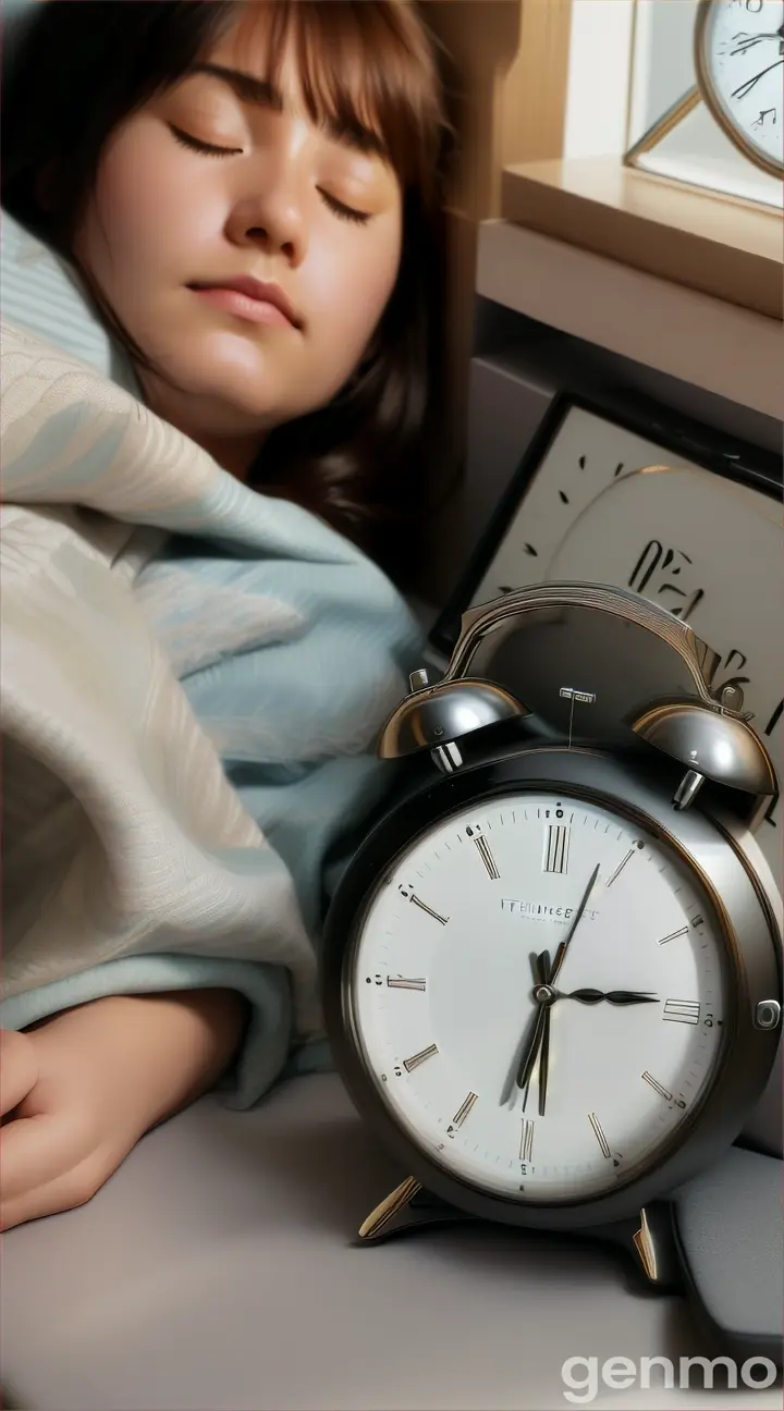 person sleeping next to alarm clock