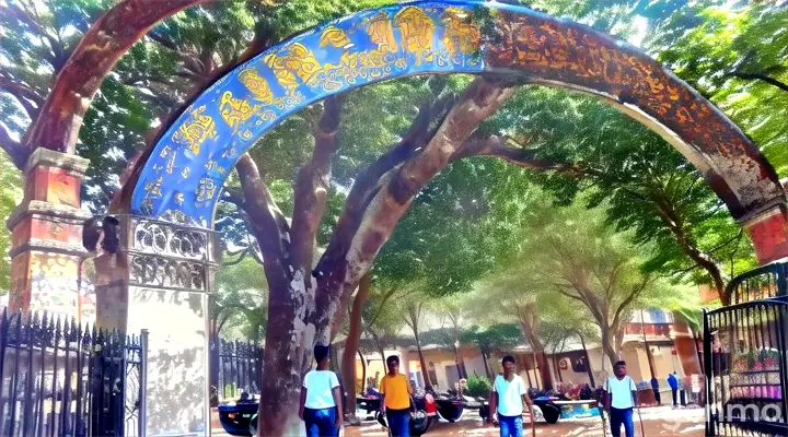 an entrance gate of an old library