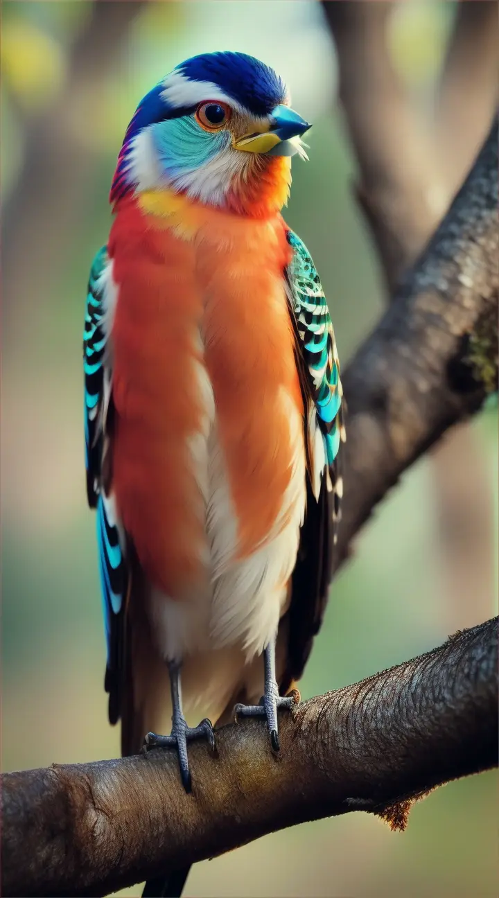 Colorful bird on the tree branch 