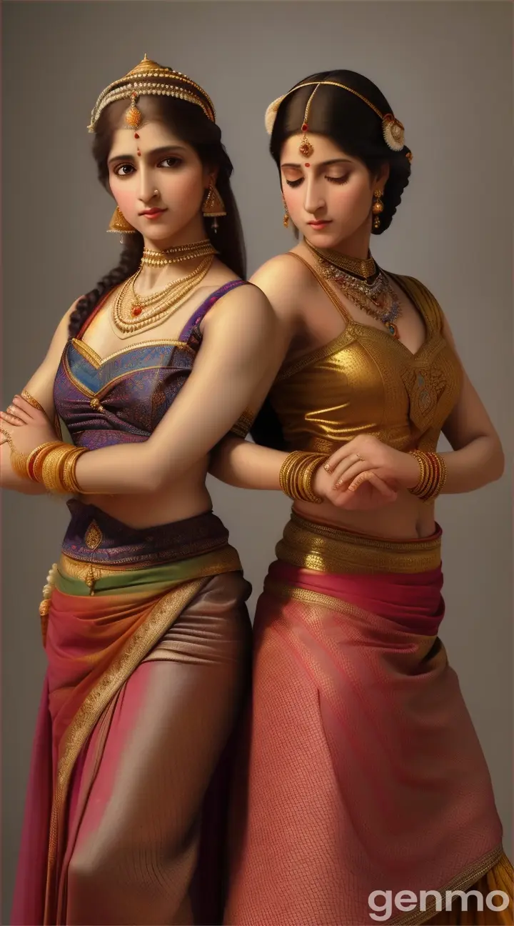 a painting of two women dressed in indian garb