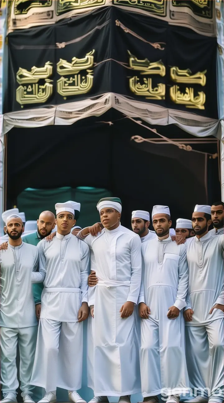 a group of men standing in front of the kabab