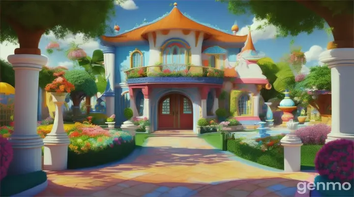 Cartoon very beautifu rich villa 