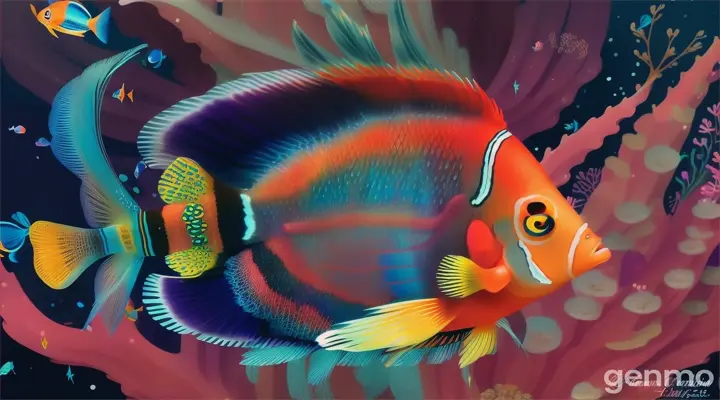 the lazy angel fish took pride in her contributions to the reef’s well-being. cartoon illustration