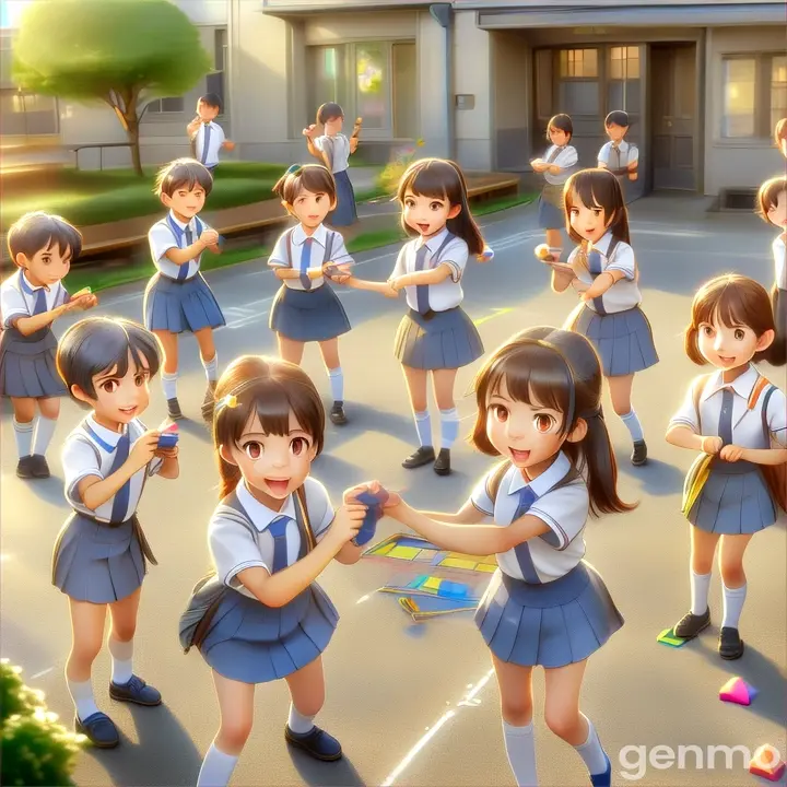 a group of children in school uniforms playing a game