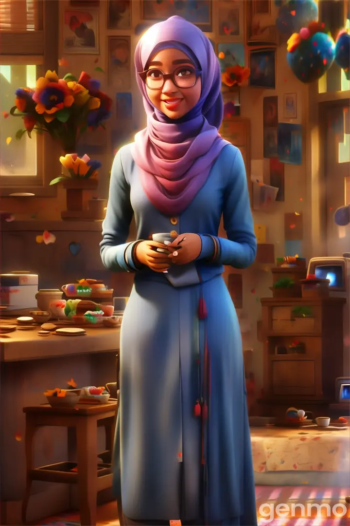 a woman in a hijab standing in a room