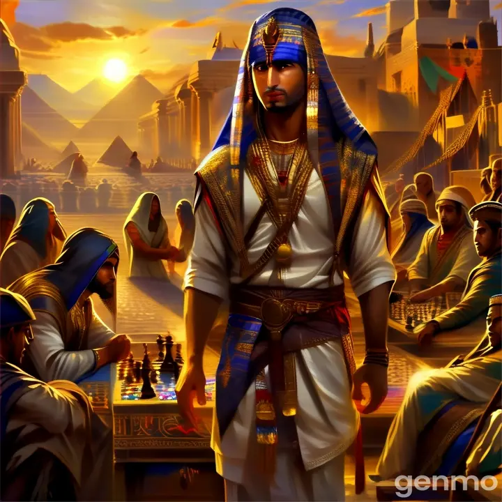 a painting of an egyptian man playing a game of chess