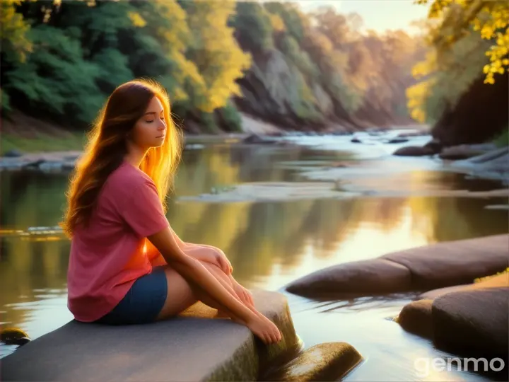 Woman seating near river