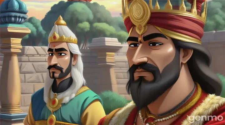 make an animated video of an indian king named Ugrasena. He had two children – a son named Kamsa 