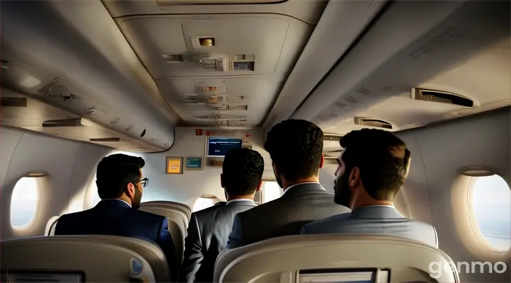 [Interior shot of the airplane cabin]Camera pans to two men, Ali and Saeed, finding their seats.close-up view Ali: (placing his bag in the overhead compartment) "It's going to be a long flight."