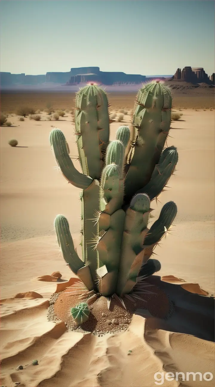 an single big cactus on a empty deser