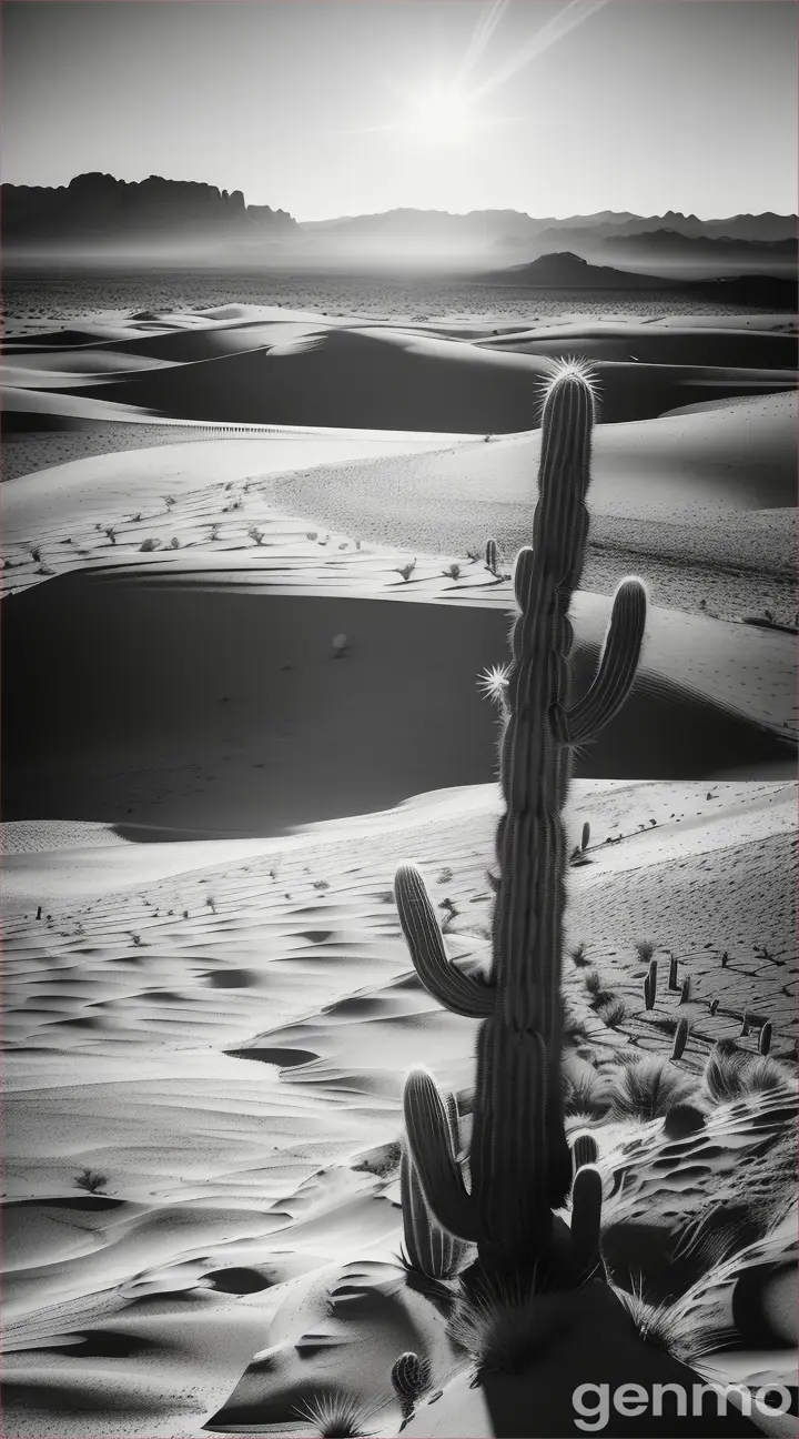 an single big cactus on a empty desert