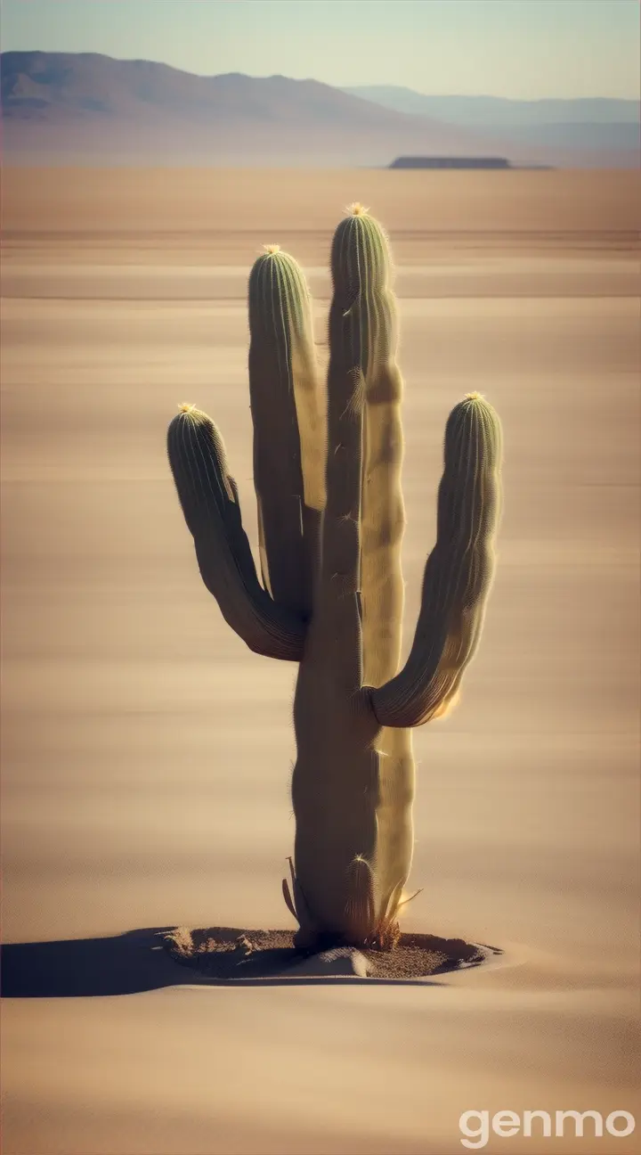an single big cactus on a empty desert