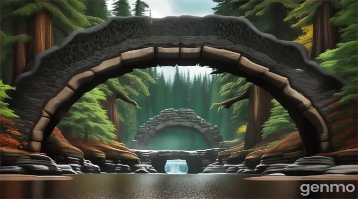 Nether portal arch black, Canada, maple, beaver, beavers dam, water, beaver tail, beaver teeth, logistics hub pretty, magic rift, fantasy