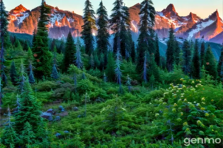 a view of a mountain range with trees in the foreground