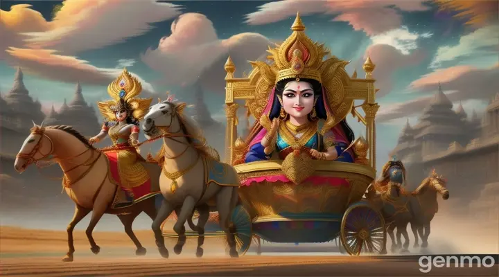 make an animated video of  Kamsa was taking Queen Devaki to her new home  in a chariot when a loud voice from the sky 