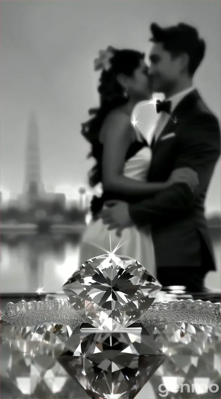 a couple in front of a diamond