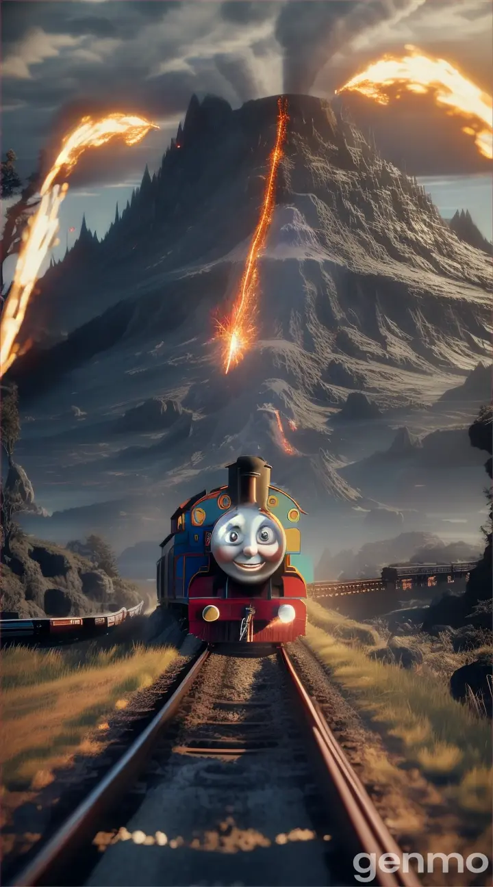 “((THOMAS THE TRAIN))++ with giant SPIDER LEGS, SHARP TEETH next to the volcano”
Seed: 865070207