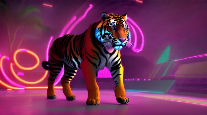 a tiger in a jungle disco at night