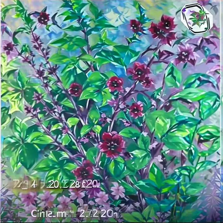 a painting of purple flowers with green leaves