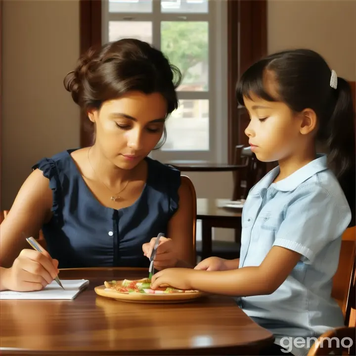 a woman and two children sitting at a table