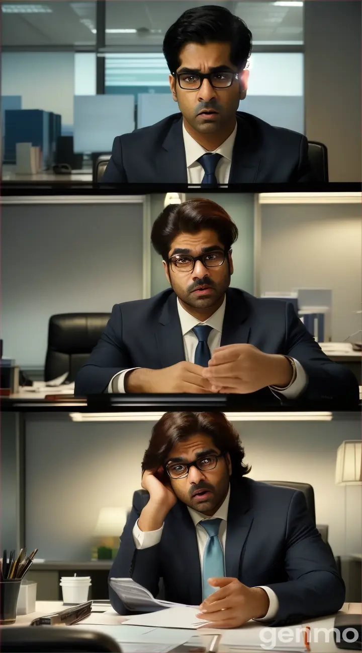 **Karan Telling Colleagues**:
   - "Karan the next day, nervously recounting his horrifying experience to his colleagues in the office, with skeptical expressions on their faces."