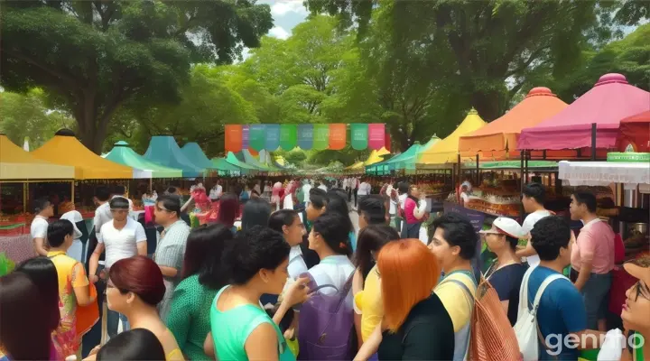 Muestrame un sitio de festival de comida en zonas verdes donde predominan los carros de comida "FoodTrucks" Hay un ambiente muy amigable. focus on the "Foodtrucks" que es un video para una marketing. Instagram post 