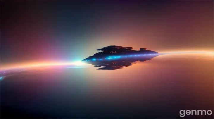 A spaceship traveling through space with a majestic, cinematic view of the galaxy.